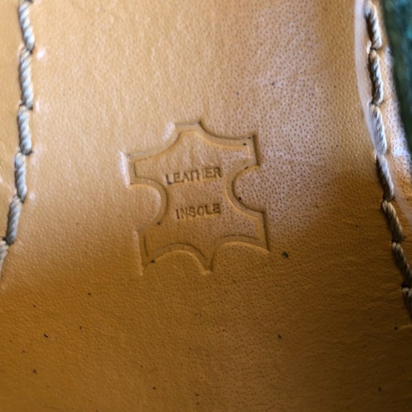 N.Y.L.A. Hunter Green Leather Wood Platform Open Toe Gold Metal O-Ring Studs 7.5 - Picture 12 of 12